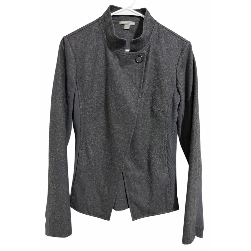 James Perse Charcoal Fleece Wool Cashmere Blend Single Button Jacket Size 3